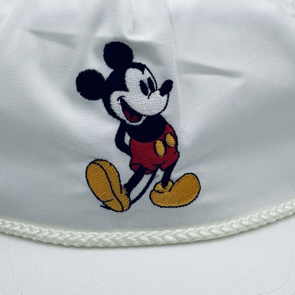 VTG Disney Mickey Mouse Hat Embroidered White Strap Back w Rope Detail Taiwan - Picture 2 of 9